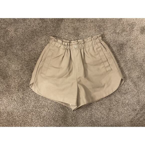 BlankNYC Tan Paperbag High Waist Faux Leather Shorts, 26 - Picture 3 of 7
